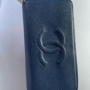 Caviar Large CC Blue Zip Around Wallet
